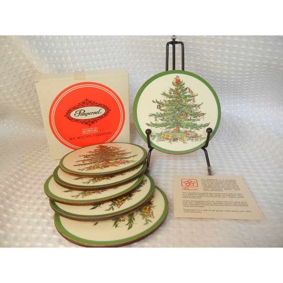 Vintage Holiday Coasters 6  pimpernel Spode Christmas tree round  4 " coasters - Picture 4 of 8